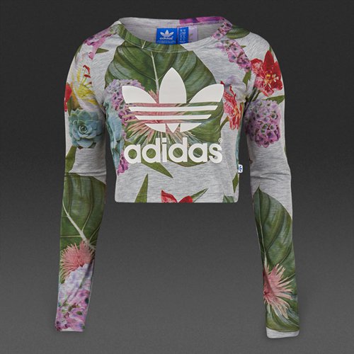 Adidas Originals Floral Crop Long-Sleeve Trefoil Tee Multicolor for Women